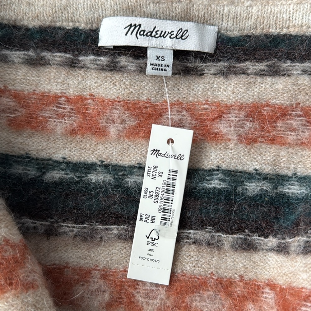 NWT Madewell Harland Fair Isle Cardigan Sweater in Sz X-Small - Picture 10 of 16